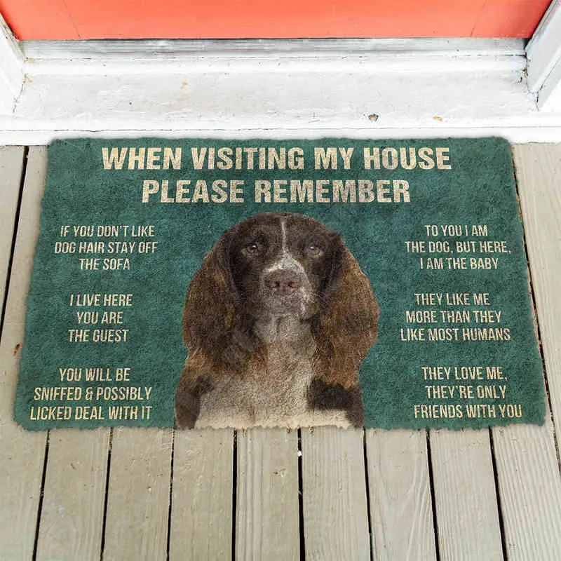 3D s'il vous plaît rappelez-vous anglais Setter chiens règles de la maison paillasson antidérapant porte tapis de sol décor porche paillasson 211204