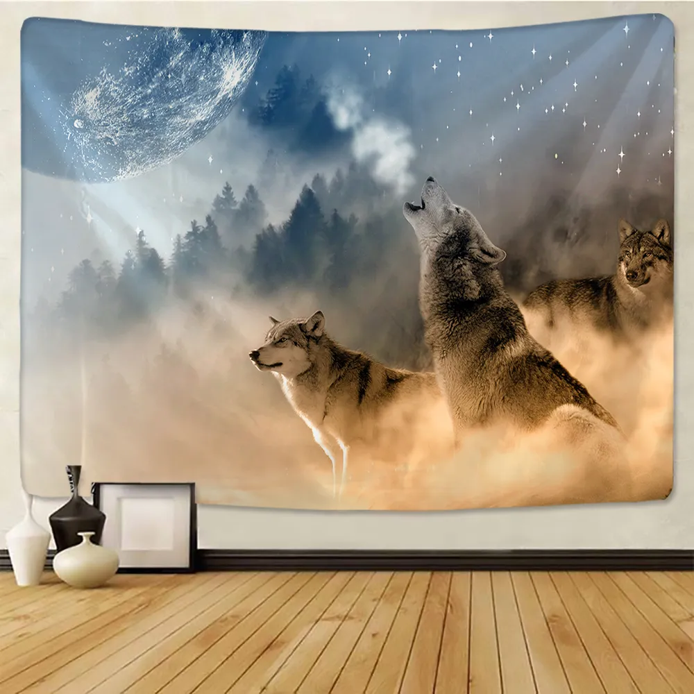 Tiere Wolf Tapisserie Hintergrund Psychedelic Wandbehang Tribal Tier Blätter Wolf Tapisserie Home Decor Strand Matte