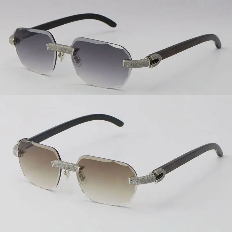 2022 Новые черные солнцезащитные очки из рога буйвола, без оправы, с бриллиантовым паве, солнцезащитные очки для мужчин и женщин с украшением C Rocks, проволочная оправа gl280J