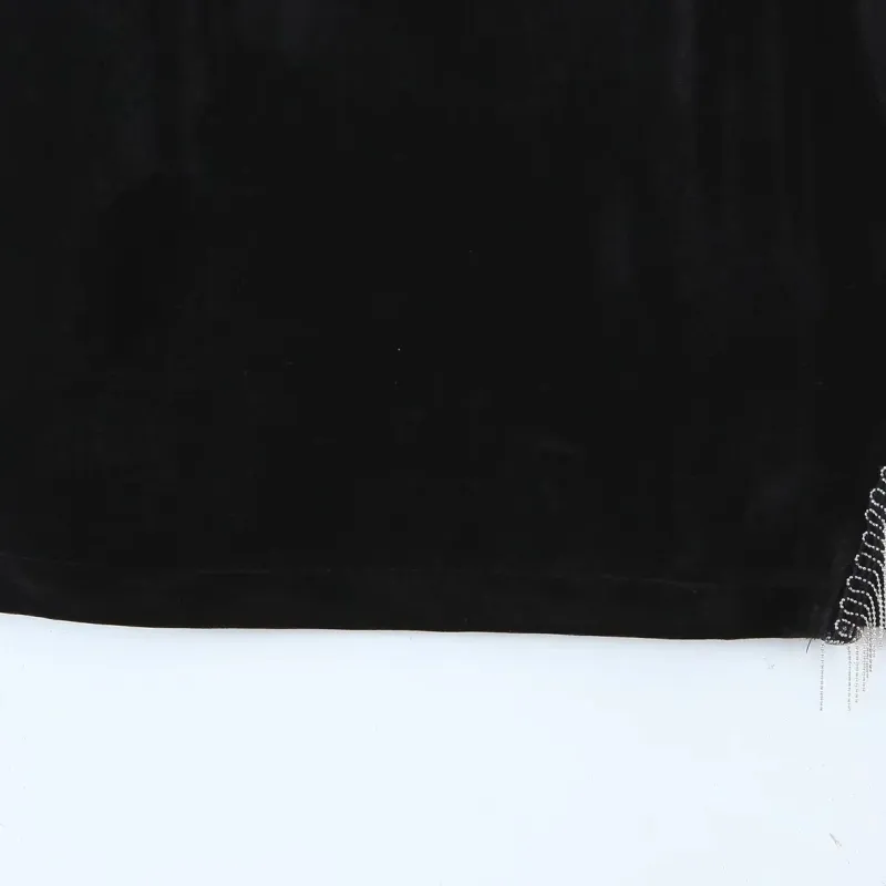春の女性タッセル装飾黒いベルベットカジュアルミニスカートファッション女性P1992 210430