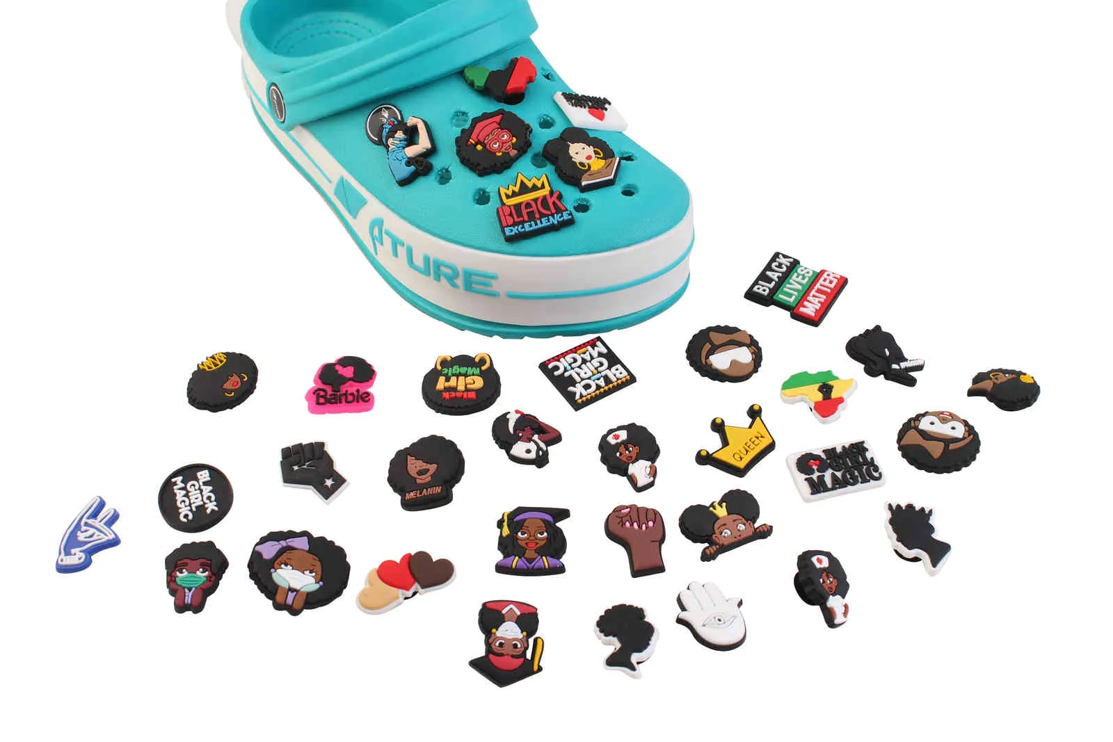 20 stks Willekeurige Black Lives Matter Shoe voor Charms Designer Bulk Decoratie Croc Accessoires Fit Clog Jibz Kids Gift