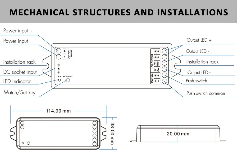 Tuya LED DIMMER 12V 24V 36V DC 2CH 10AスマートWIFI 2.4G RFワイヤレスリモートプッシュダイミングスイッチWW CW CCTコントローラーWT1ダイマー