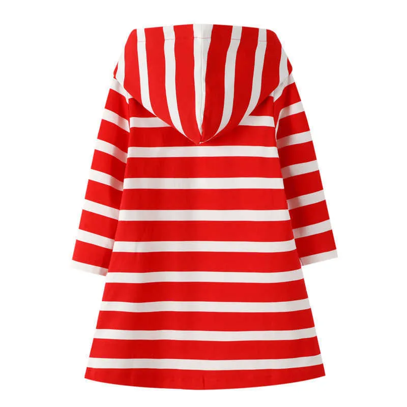 Jumping Meters Stripe Sharks Cotton Hoodies Dresses for Autumn Winter Baby Girls Clothes Fashion Kids Dress with Hooded 210529