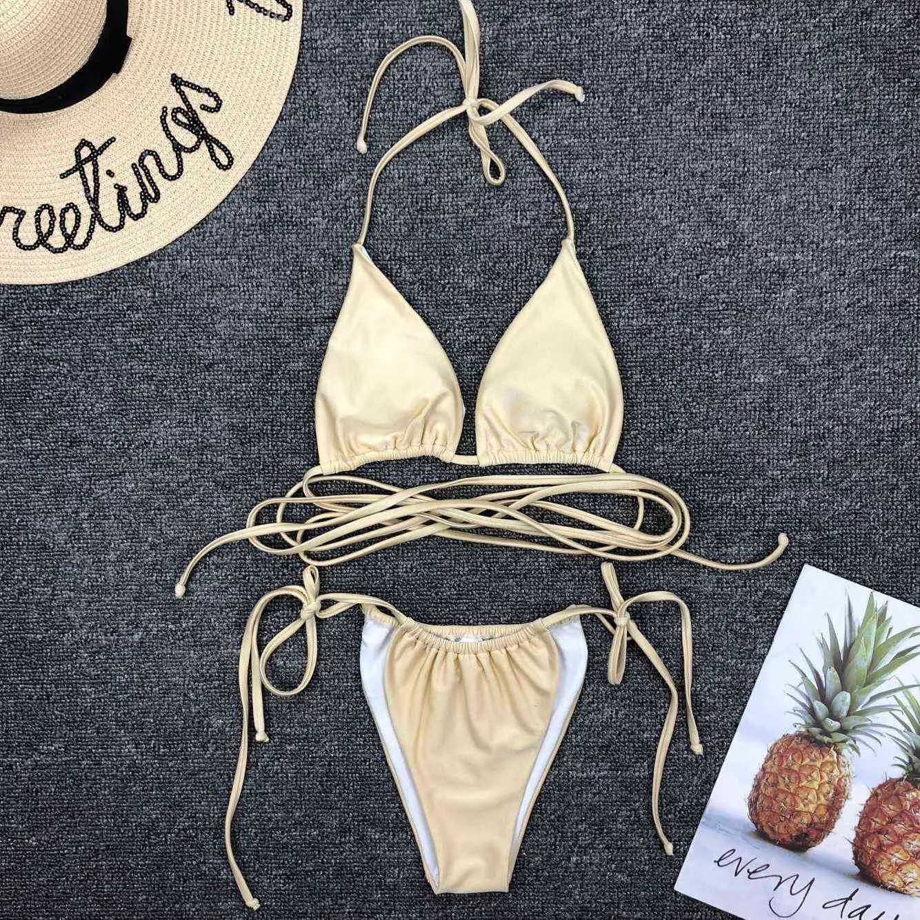 Sexy brasileiro brasileiro biquini mujer swimwear mulheres bandagem sólida maiô micro set verão beachwear nadado terno 210722