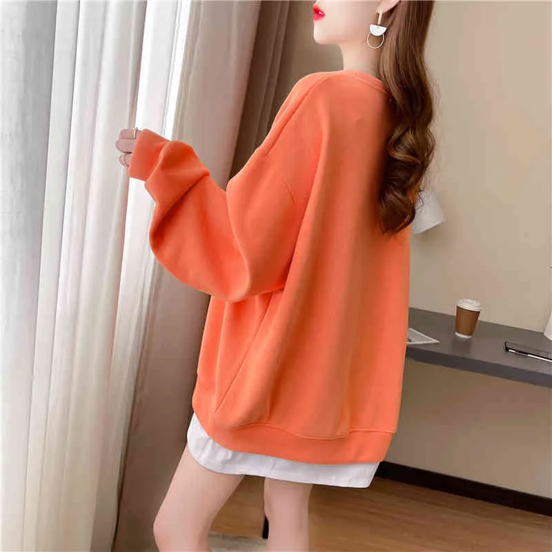 Oversized Sweatshirts Women's Loose O-Neck Hoodies Harajuku Flickor Söt björn Ladies Orange Beige Långärmad Pullovers