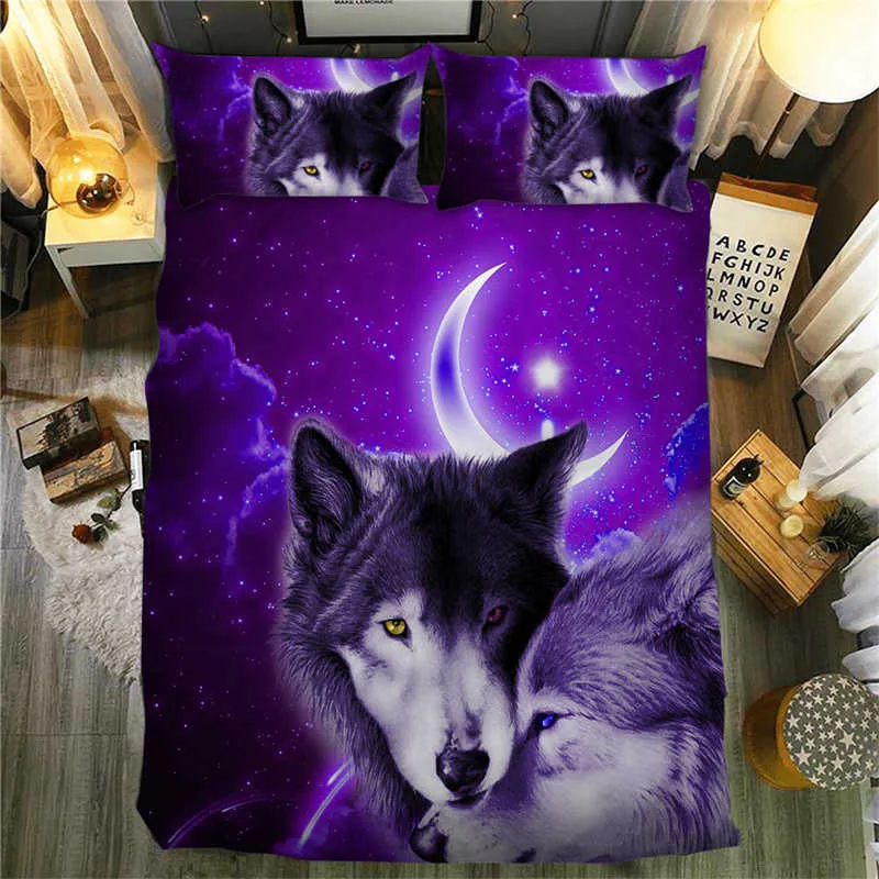 Zestaw kołdry z kołdry 3D Wolf Animal Bedding Pojedynczy podwójny pełny pełny King Size dla dzieci dla dzieci dorosły 210712632