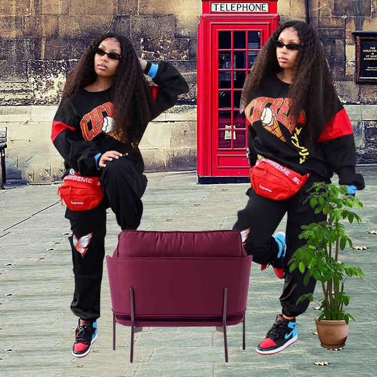 Toptan Güz Kış BF Tarzı Uzun Kollu Kazak Üst K-Pop Harem Pantolon Joggers Kadın 2 Parça Set Rahat Kıyafetler 210525