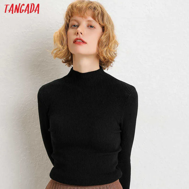 Tangada moda donna solido maglione mezzo dolcevita grande tratto manica lunga sottile bianco nero rosso maglione morbido signore tirare AQJ08 210609