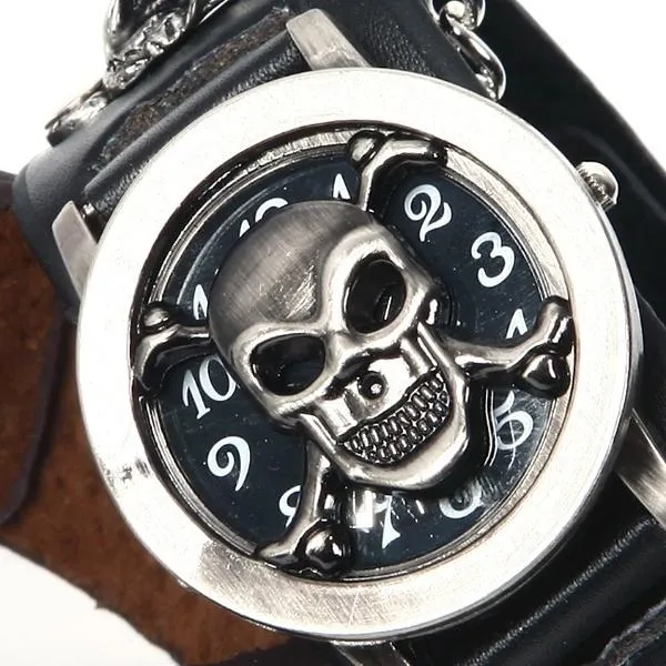 Orologi da polso Lo Mas Vendido Uomo Skull Orologi a conchiglia Creativo Stile Hip Hop Moda Steampunk Reloj Hombre Cuero Gift257r