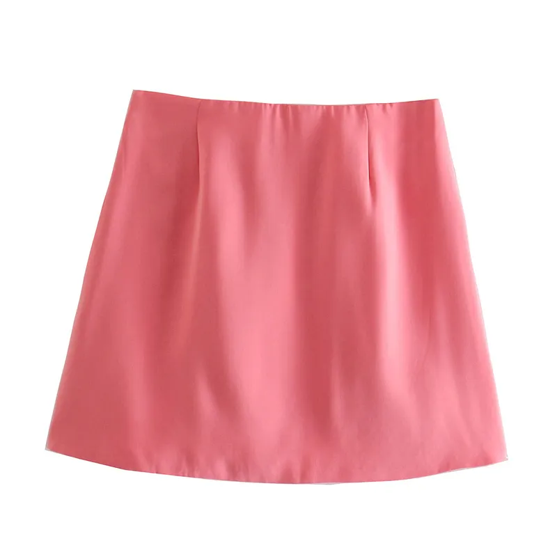 A-Line Solid Rosa Rak Kvinnors Kjol Sommar Elegant Fahsion Kort för Lady Streetwear Casual Crop Kvinna 210430
