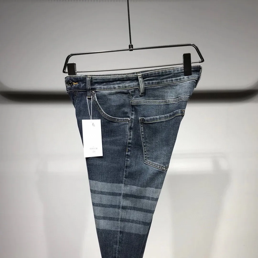 Jeans pour hommes European New Print Classic Four-bar Striped Stretch Slim-fit Pants Denim Pants219s
