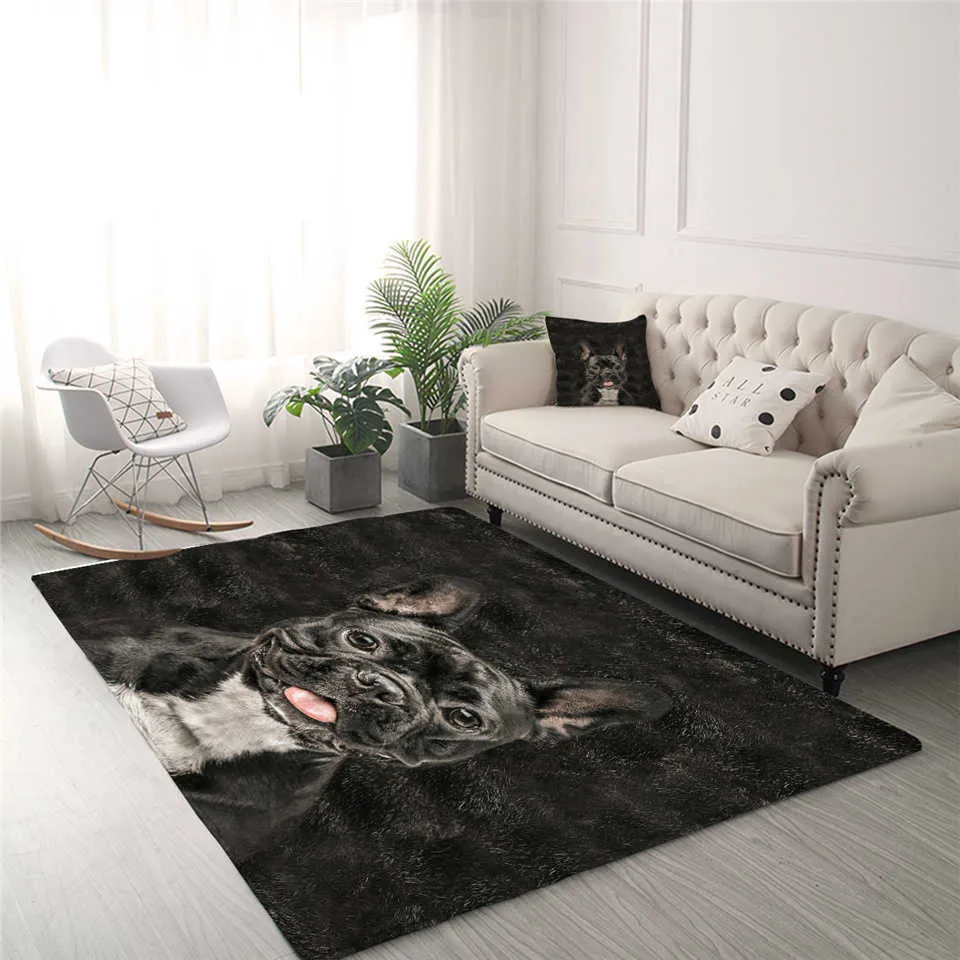 Blessliving Hundeschlafzimmer Teppichtier Pelzbereich Teppich Für Wohnzimmer Schwarz 3D Bulldogge Dachshund Tapis Kinder 152x244cm 210626