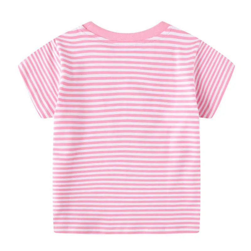 Salto metri Ragazze T-shirt in cotone rosa l'estate Stripe Abbigliamento bambini Animali Stampa Bambini Tops Tees 210529