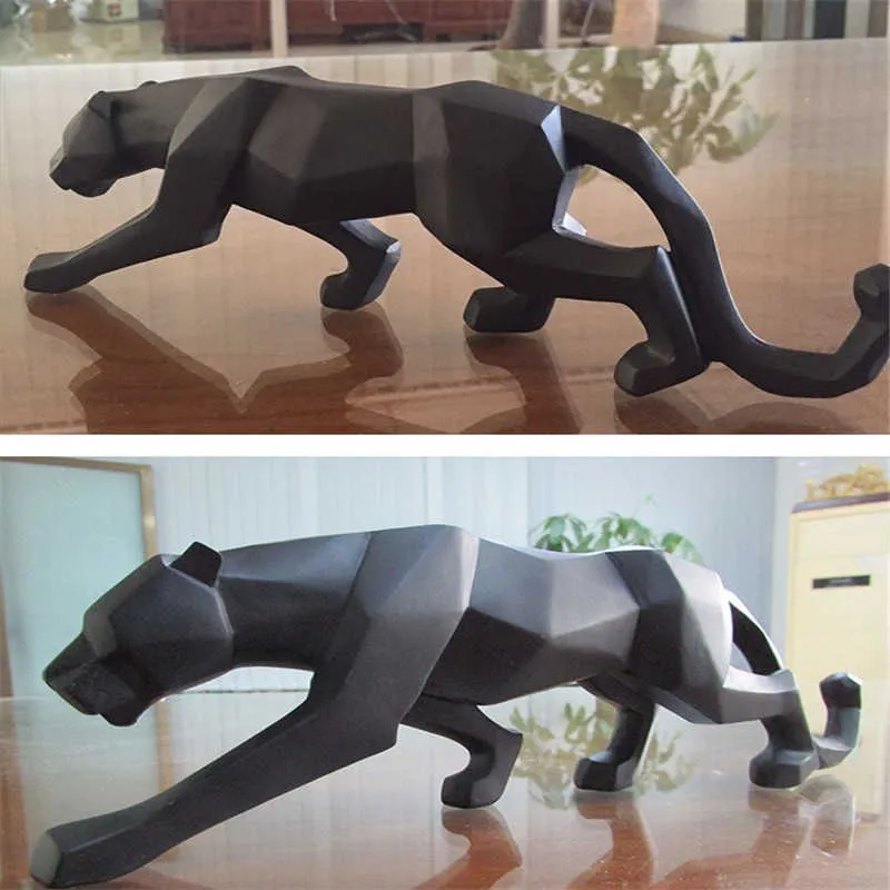 New 2020 Leopard Statue Figurine Modern Abstract Geometric Style Resin Panther Animal Large Ornament Home Decoration Accessories Y0910