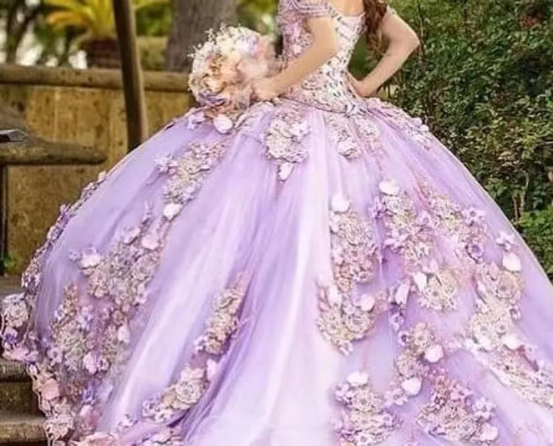 Lila lavendel Off schouderkralen Quinceanera jurken baljurk zoet 16 jaar prinses jurken gedurende 15 jaar Vestidos de 15 a os anos 253p