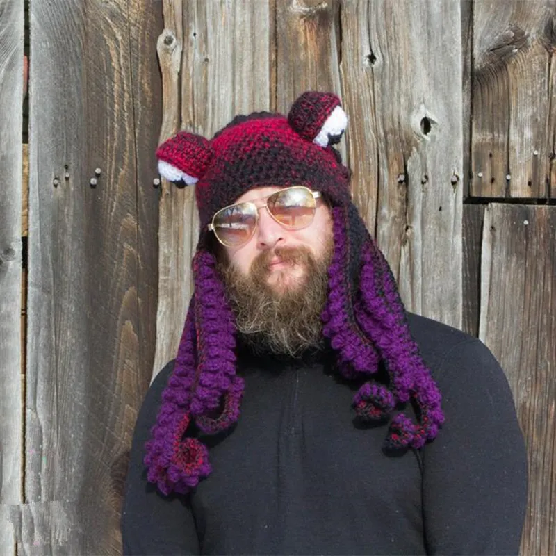 Protetores de orelha lula polvo chapéu outono e inverno produtos criativos hip-hop engraçado feito à mão chapéus de lã de malha para homens women269w