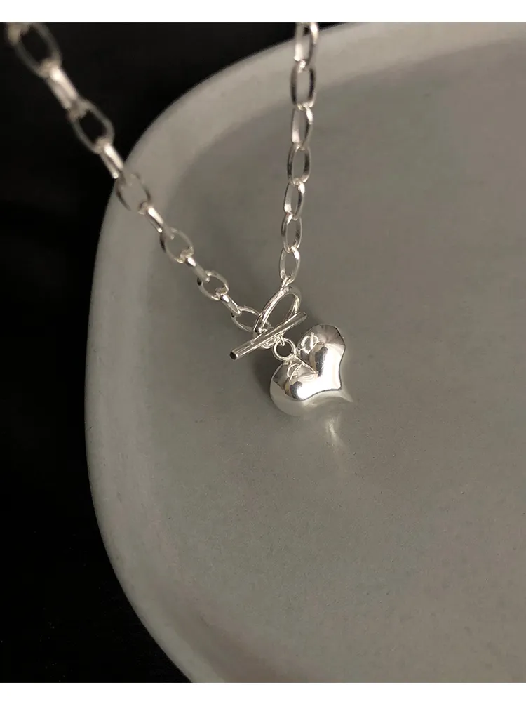925 Sterling Silber Einfache Liebe Herz Charm Anhänger Halskette OT Verschluss Kette Halsketten Für Frauen Schmuck Geschenke S-N612