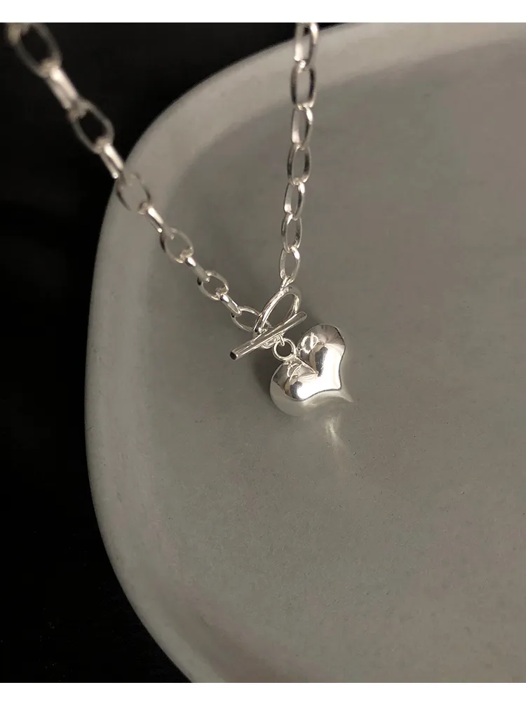 925 Sterling Silver Simple Love Heart Charm Pendentif Collier OT Fermoir Chaîne Colliers Pour Femmes Bijoux Cadeaux S-N612