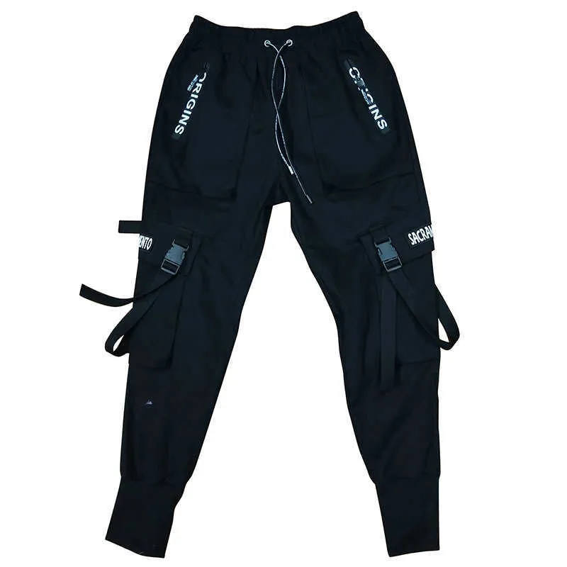 Lifenwenna Spring Hip Hop Joggers Men Black Harem Pantsマルチポケットリボン男スウェットパンツストリートウェアカジュアルメンズパンツM-XXL 210528