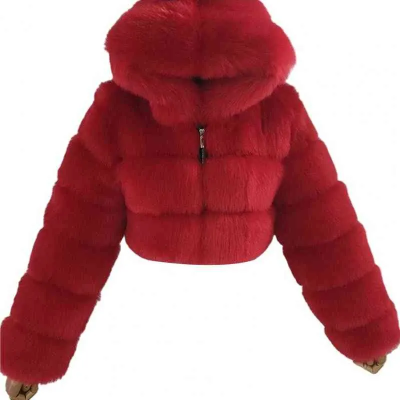 Pelliccia di pelliccia in finta donna moda inverno soffice zip con cappuccio caldo giacca invernale da donna calda da donna 211220