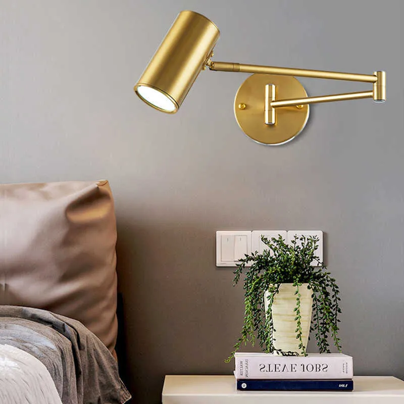 Modern Adjustable Swing Long Arm LED Wall Lamp Warm/Cold Lighting Wall-mounted Household Bedside Lighting Wall Sconce 210724
