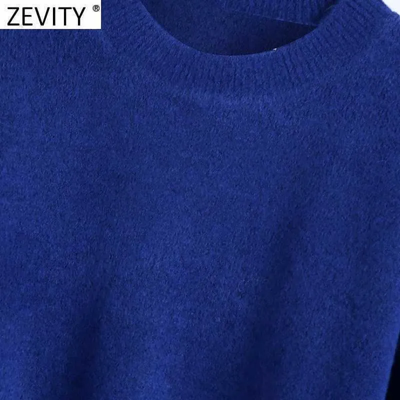 Zevity mujeres simplemente cuello redondo suave al tacto Casual tejido suéter femenino Chic básico manga larga jerseys ocio marca Tops SW902 210914