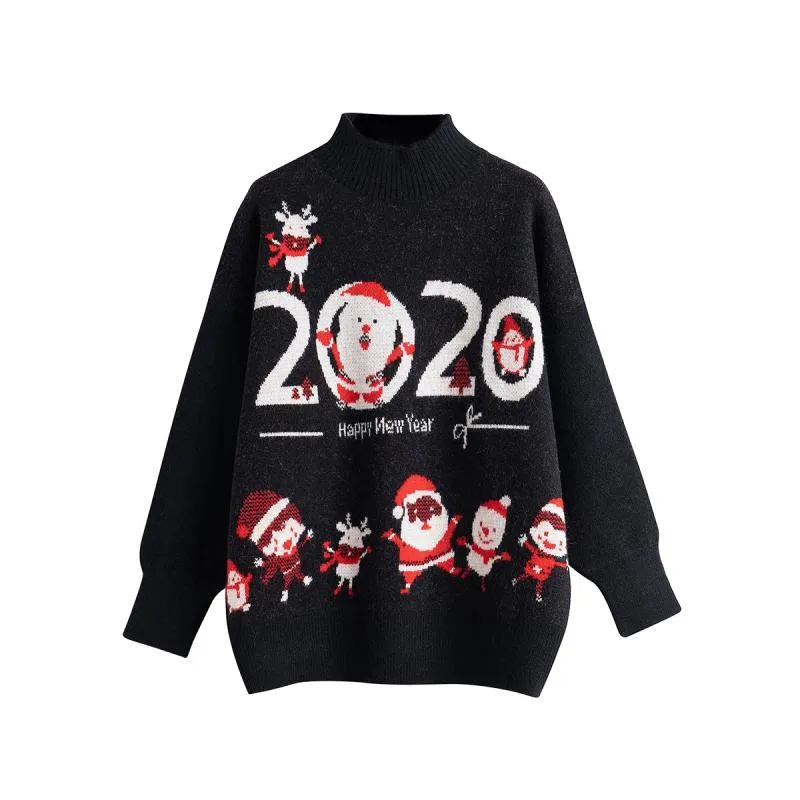 H.SA Женщины свитер красный пуловеры Oneck рождественские люди тянуть перемычки негабаритные свободные топы Карттон вязаный 210417