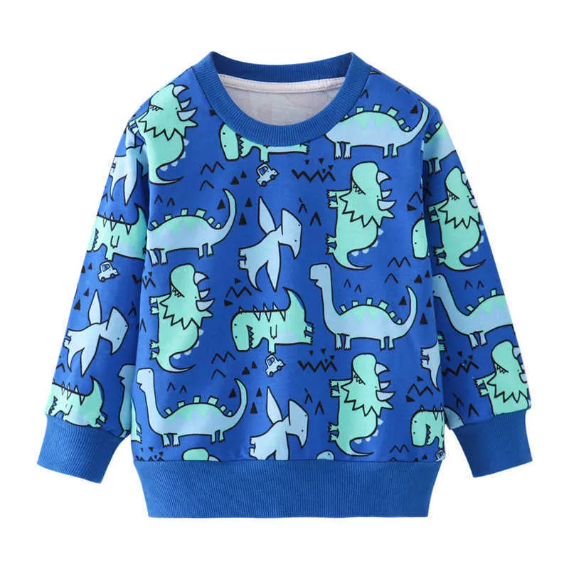 Jumping Metrów Dinozaurów Bluzy Dla Chłopców Dziewczyny Odzież Bawełniana Jesień Wiosna Kapturem Baby Topy Outstreet Nosić koszulki 210529