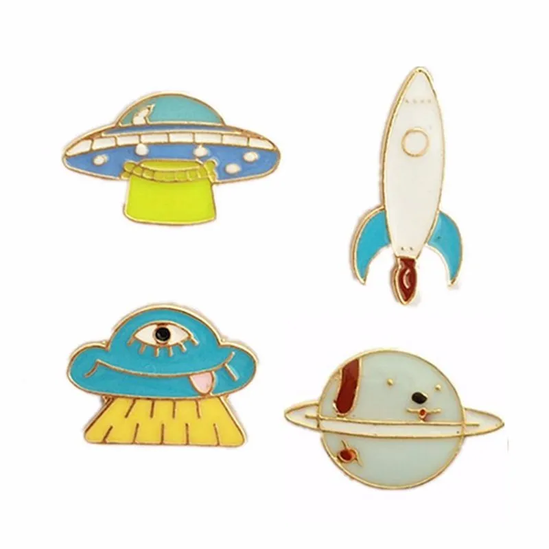 / fashion jewelry accessories metal enamel ufo rocket planet pin badge