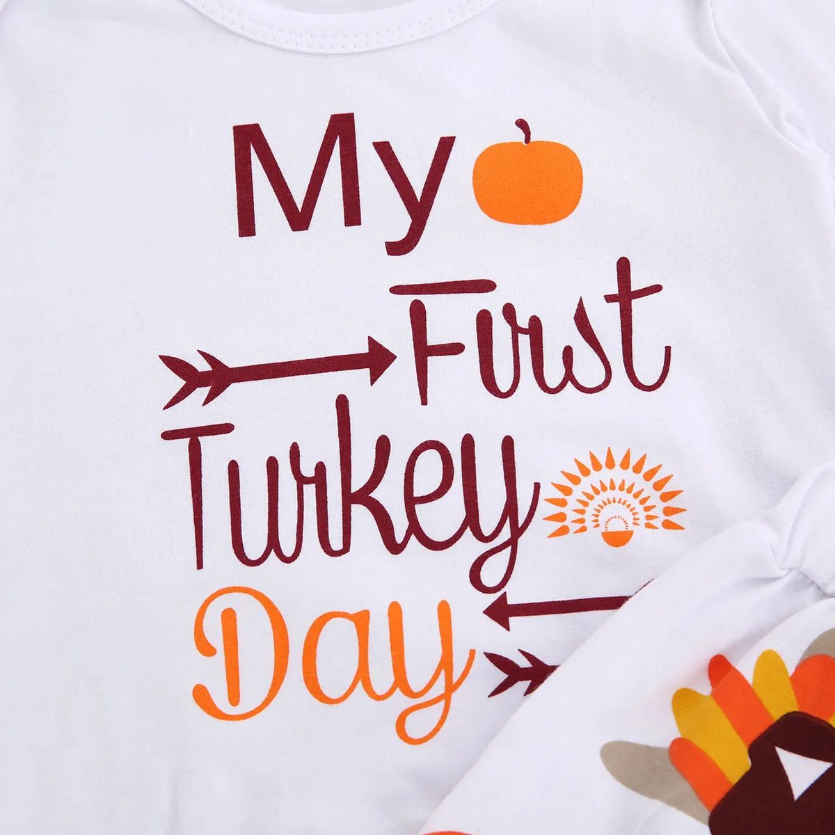 0-24M My 1st Thanksgiving Day Baby Boy Girl Clothes Set Cartoon Turkey Romper Pants Hat Outfits 210515
