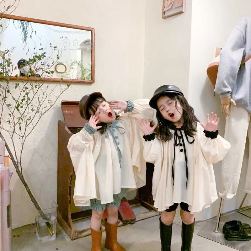 Spring Koreaanse stijl baby meisje 2-pcs sets puff shirts shirts jurk + pompoen shorts kinderkleding E647 210610