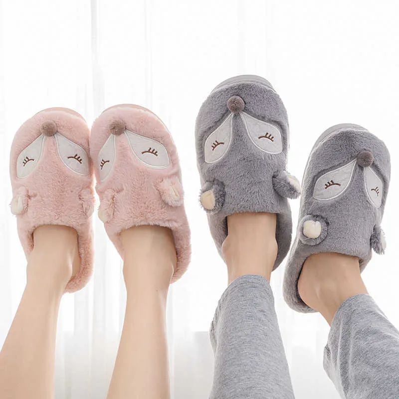 Hot Indoor Warm Women Men Slippers Cute Animal Fox Winter Fur Home Shoe Female Girl Nonslip Memory Foam Cotton House Slippers Y1007