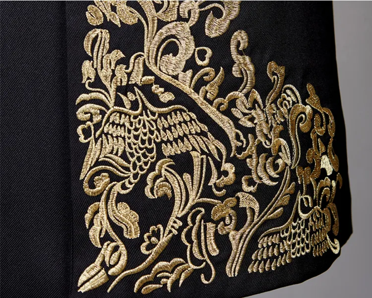 Black White Men's Suits Chinese style Gold Embroidery Blazers Prom Host Stage Outfit Male Singer Teams Chorus Wedding DS Costume 220310