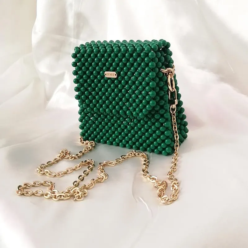 Avondtassen vrouwen mini parel tas handgemaakte vintage groene kralen mode crossbody schouder messenger vrouwelijke dames portemonnee fal307d