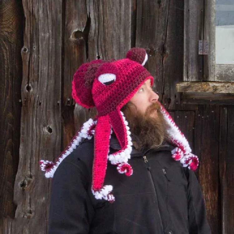 男性のための大人の面白いタコの帽子髪ウィッグキャップ冬の温かいかぎ針編みメンズデザイナー帽子とキャップハロウィーンパーティー210713218p