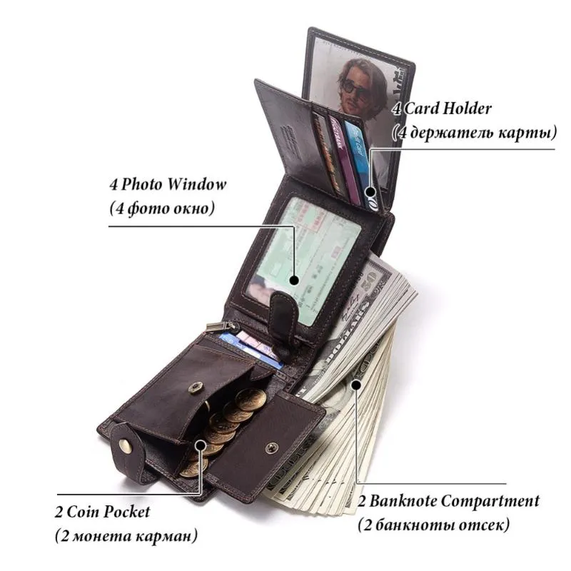 محافظ Kavis 100 ٪ محفظة جلدية حقيقية الرجال ذكور محفظة عملة portomonee المشبك مقابل المال حامل بطاقة الجيب القصير Hasp but353z