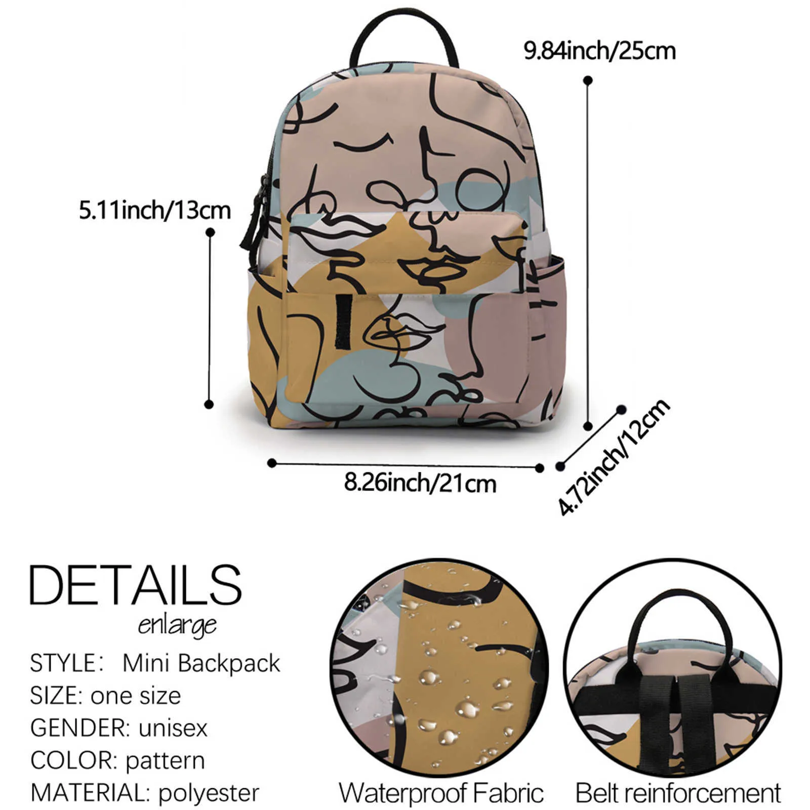 Deanfun Trendy Mini Mochila Línea abstracta Cara Impreso Colorido Mochila escolar Bolsas Mujer Elegante Bolso de hombro MNSB-31 210929