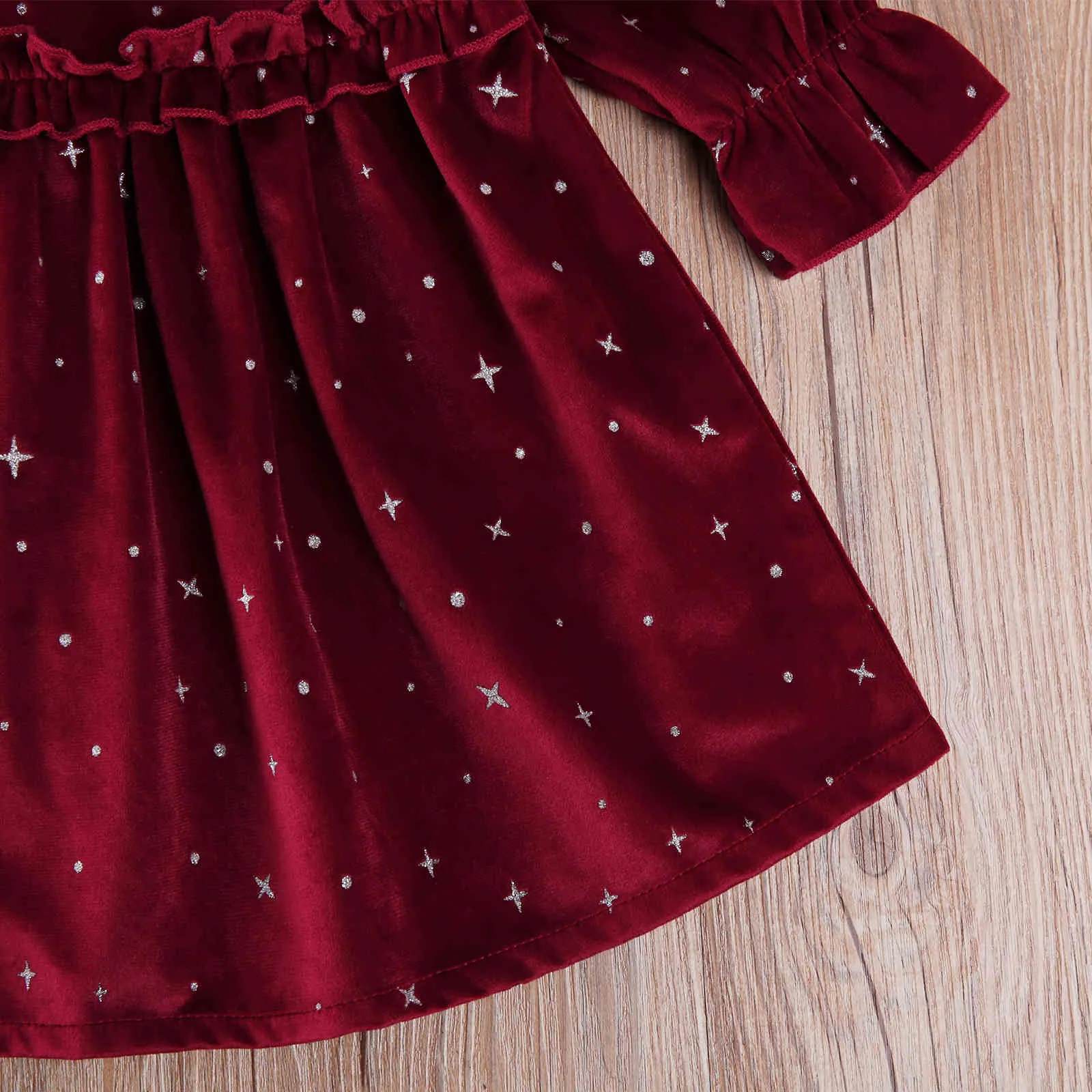 0-24M Noël Bébé Filles Robe Rouge Velours À Manches Longues Paillettes Tutu Robes De Fête Pour Fille Vêtements D'hiver Costumes 210515