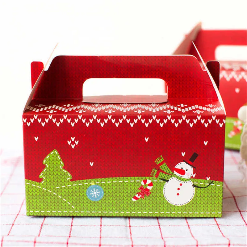 StoBag Joyeux Noël Cupcake Papier Boîte Protable Avec Fenêtre Transparente Bonhomme De Neige Bonbons Chocolat Emballage Boîte Rouge 210602