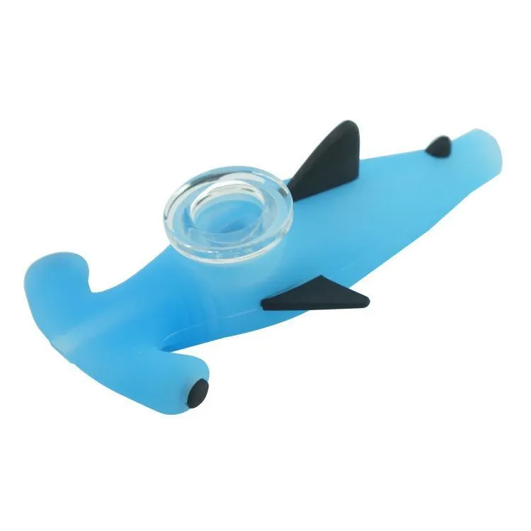 Pipa in silicone blu verde squalo all'ingrosso Design unico Pipa da fumo Dab Bruciatore a nafta Cucchiaio a mano narghilè di tabacco