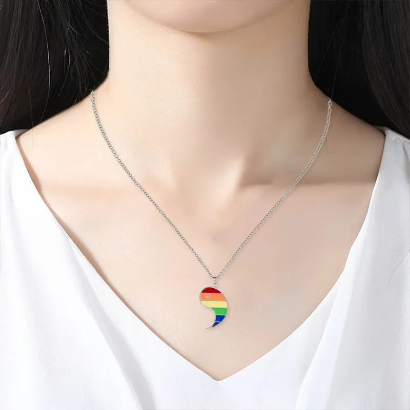 Rainbow Tai Chi Necklace For Women Men Yin Yang Gossip Lover Couple Necklaces Colorful LGBT Choker Chain Friend Jewelry Collier