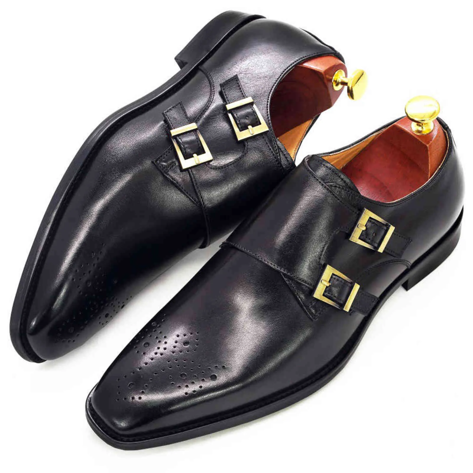 Double moine sangle Oxford chaussures hommes à la main en cuir véritable boucle robe pour hommes bureau de mariage formel pour chaussures pour hommes 211102
