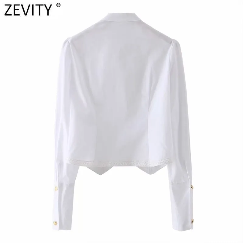 Zevity New Women Sweet Agaric Lace Design Vit Smock Blus kontor Lady Stand Collar Chic T Shirts Business Femininas Tops LS7692 210419