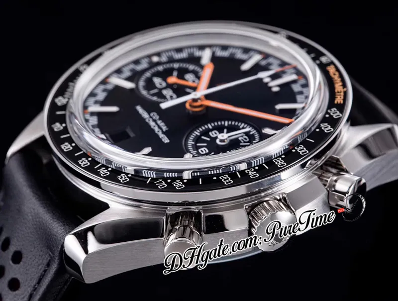 OMF A9900 Montre chronographe automatique pour homme Moonwatch Cadran noir Aiguille orange 329 32 44 51 01 001 Bracelet en cuir Super Edition Watche327k