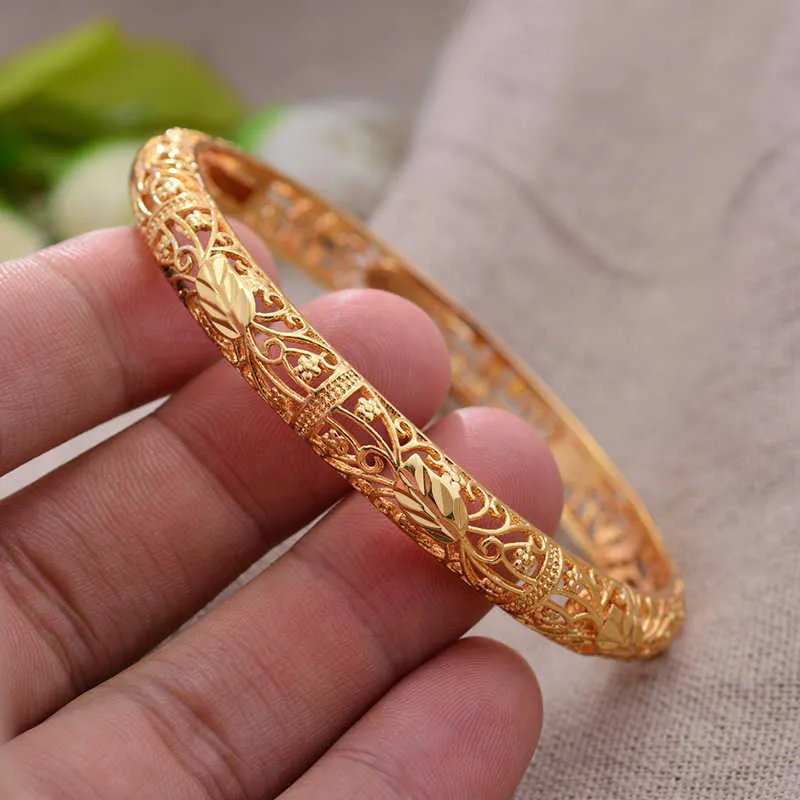 Golden Leaf Bracelt Etiopiska Afrika Guldfärg Bangles För Kvinnor Brud Armband Afrikanska Bröllop Smycken Mellanöstern Artiklar Q0719