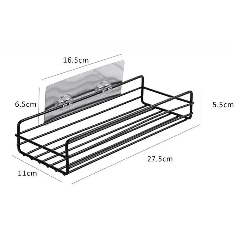 Bathroom Iron Storage Shelves Wall-mounted Punch Free Shower Shelf Black White Storage Suction Basket Storage Racks 210811