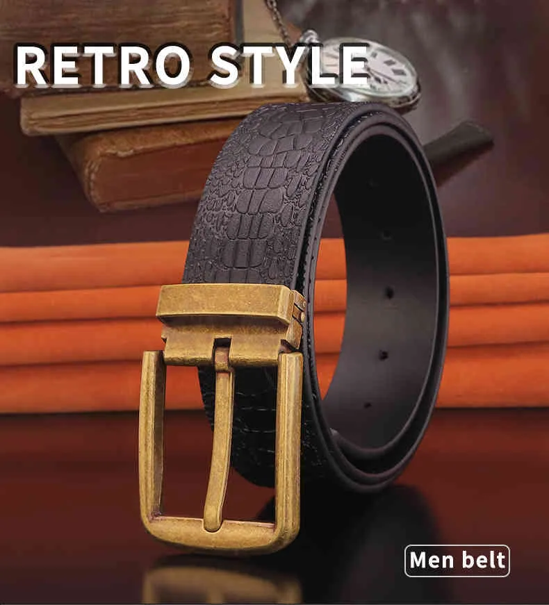 Cinturones de lujo con hebilla de pin de alta calidad para hombre, correa de cintura Retro amarilla, cintos masculinos rojos de piel de vaca, marca popular
