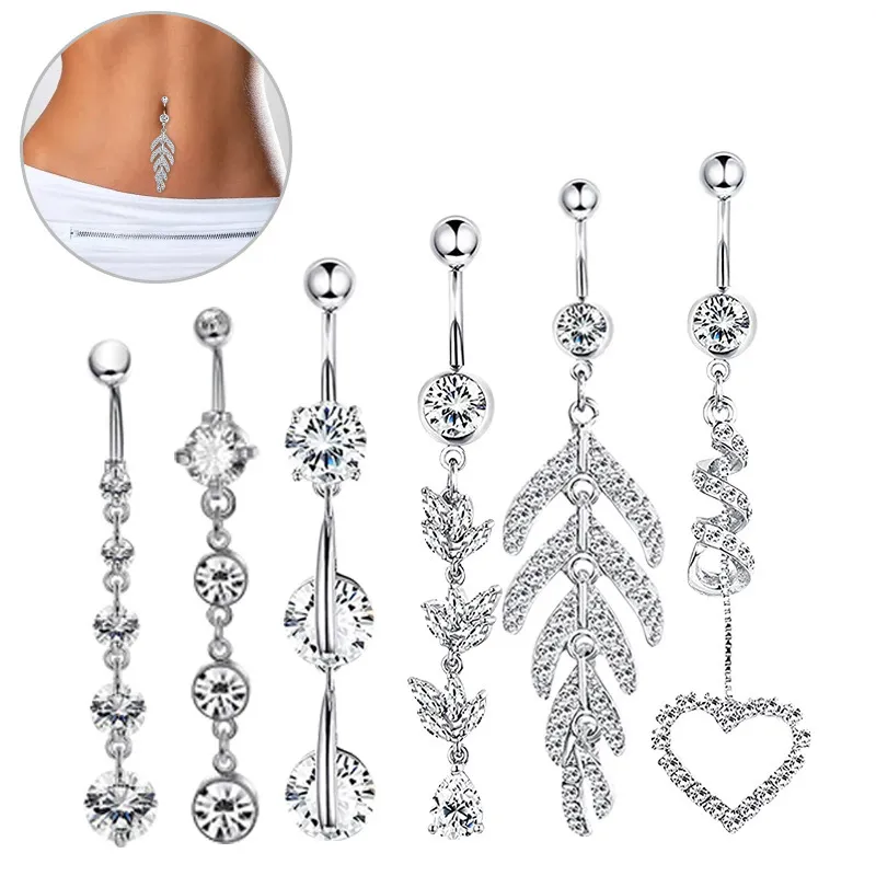 Stainless steel copper zircon set belly button ring umbilical nail vacuum plated rose gold body piercing jewelry