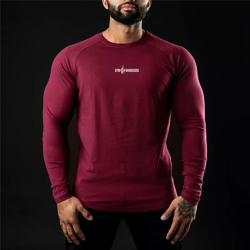 Marca Abbigliamento da palestra Uomo Casual Slim Camicia da corsa T-shirt sportiva in cotone Bodybuilding Fitness Allenamento T-shirt a maniche lunghe Uomo 210421