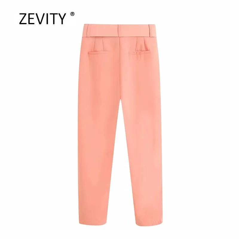 Women fashion solid color high waist sashes straight pants femme zipper fly casual Trousers office ladies chic P873 210420